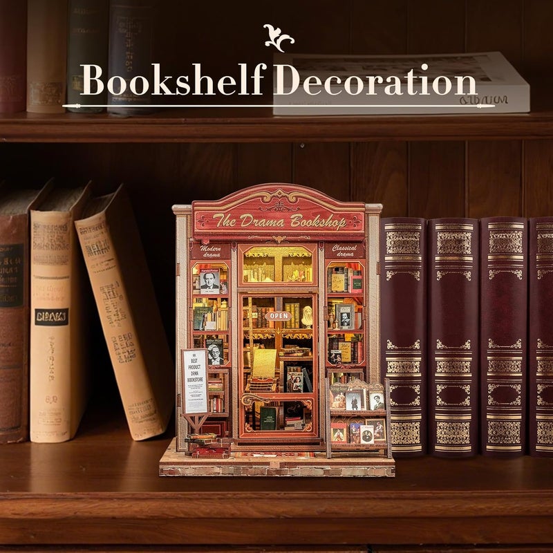 Fsolis Book Nook Kit, DIY Bookshelf Miniature Bookshelf Kit for Adults Tiny House 3D Puzzle Booknook Adult Craft Gifts for Women Teenagers Book Lovers (The Drama Bookshop) - Image 2